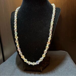 Vintage Aurora Borealis Crystal Bead Necklace - Iridescent Glass